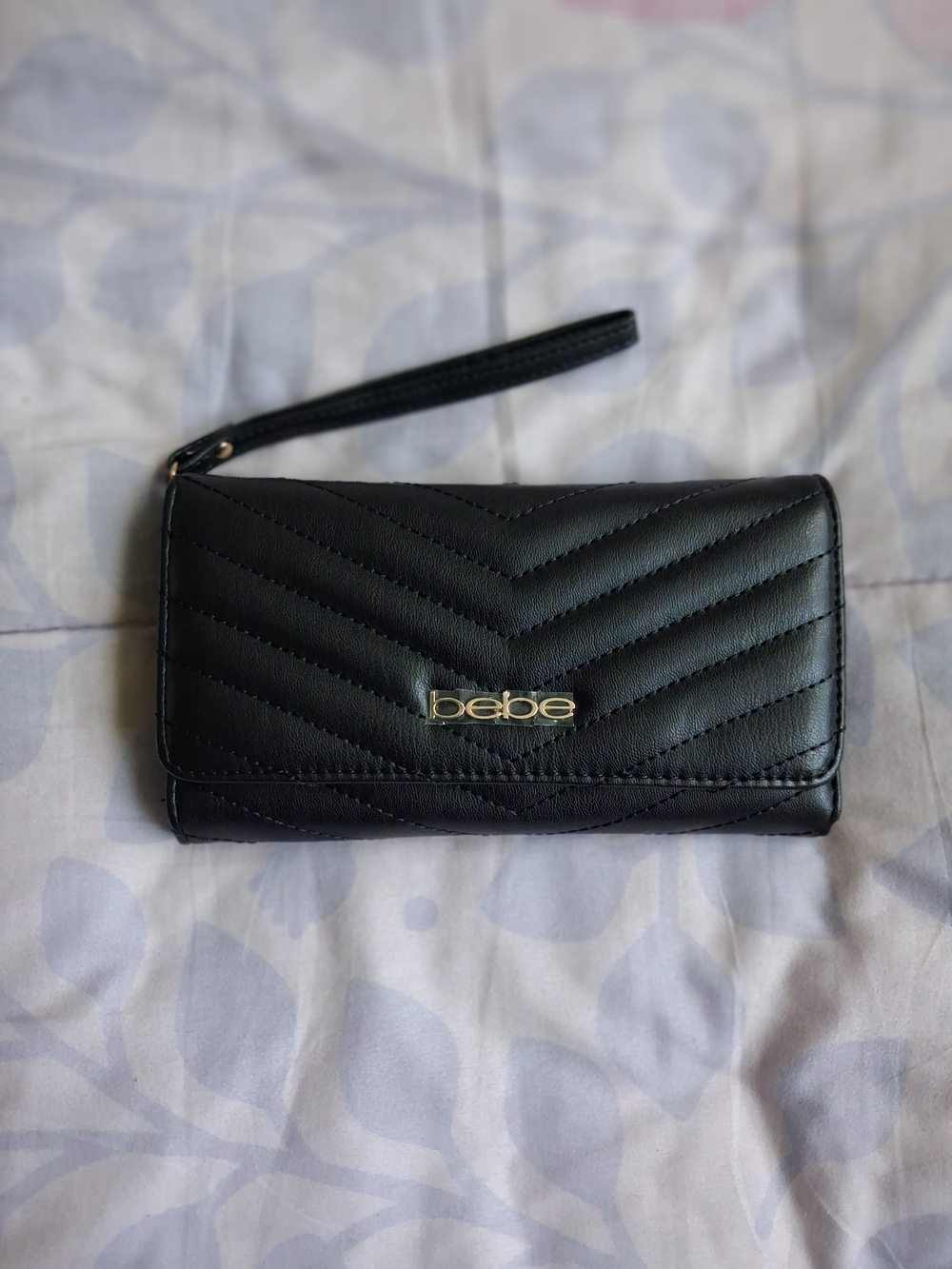 Bebe Quilted Black Wristlet Wallet